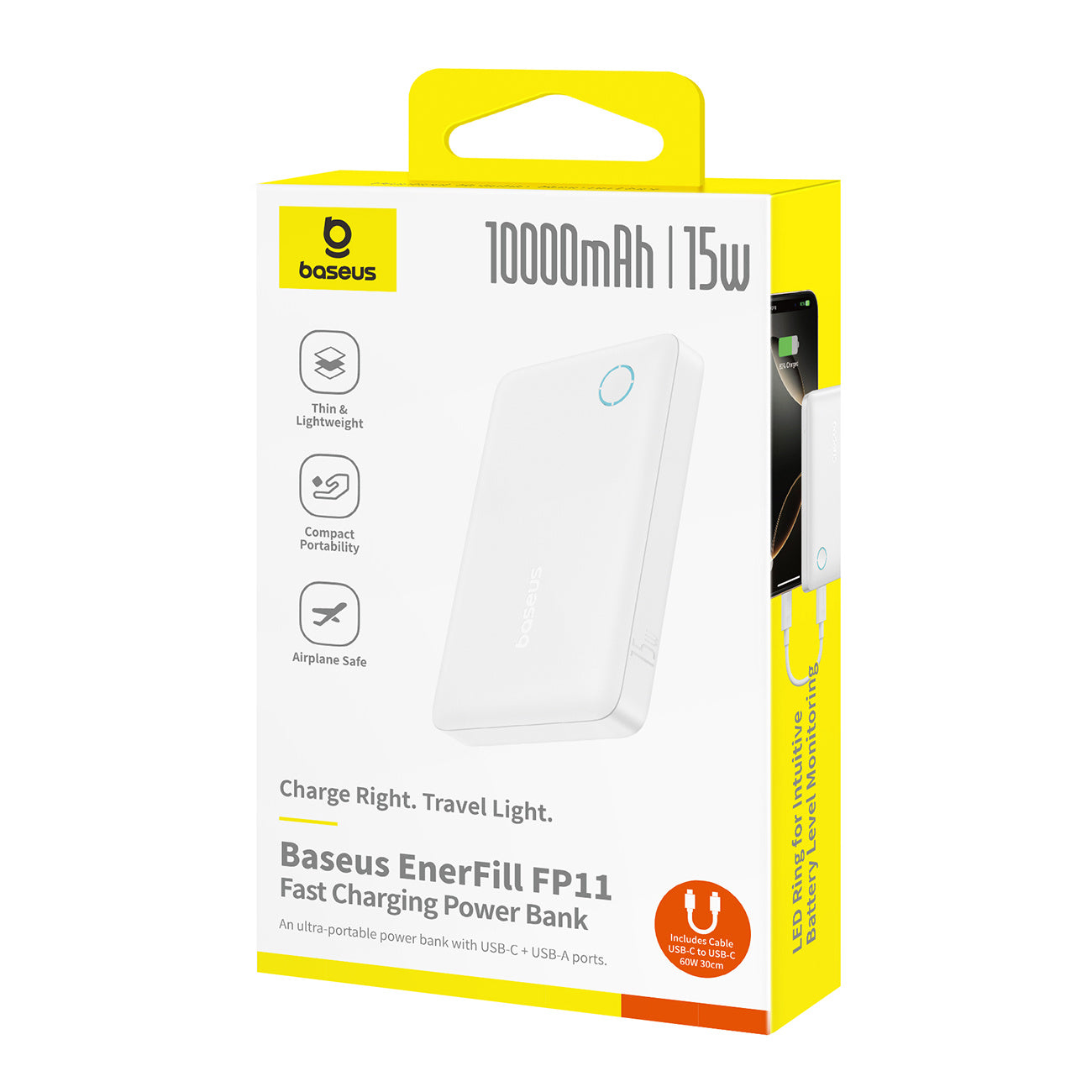 Powerbank Baseus EnerFill FP11 10000mAh 15W z kablem USB-C 30cm