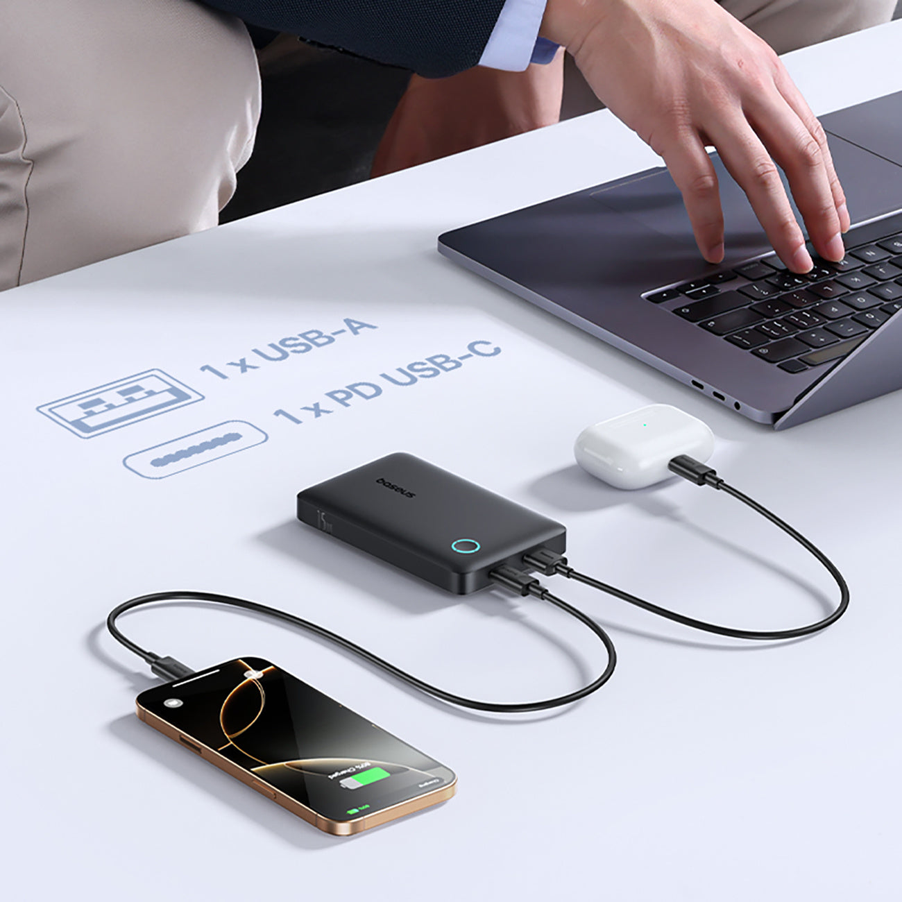 Powerbank Baseus EnerFill FP11 10000mAh 15W (z kablem Simple USB-C - USB-C 20V/3A 30cm)