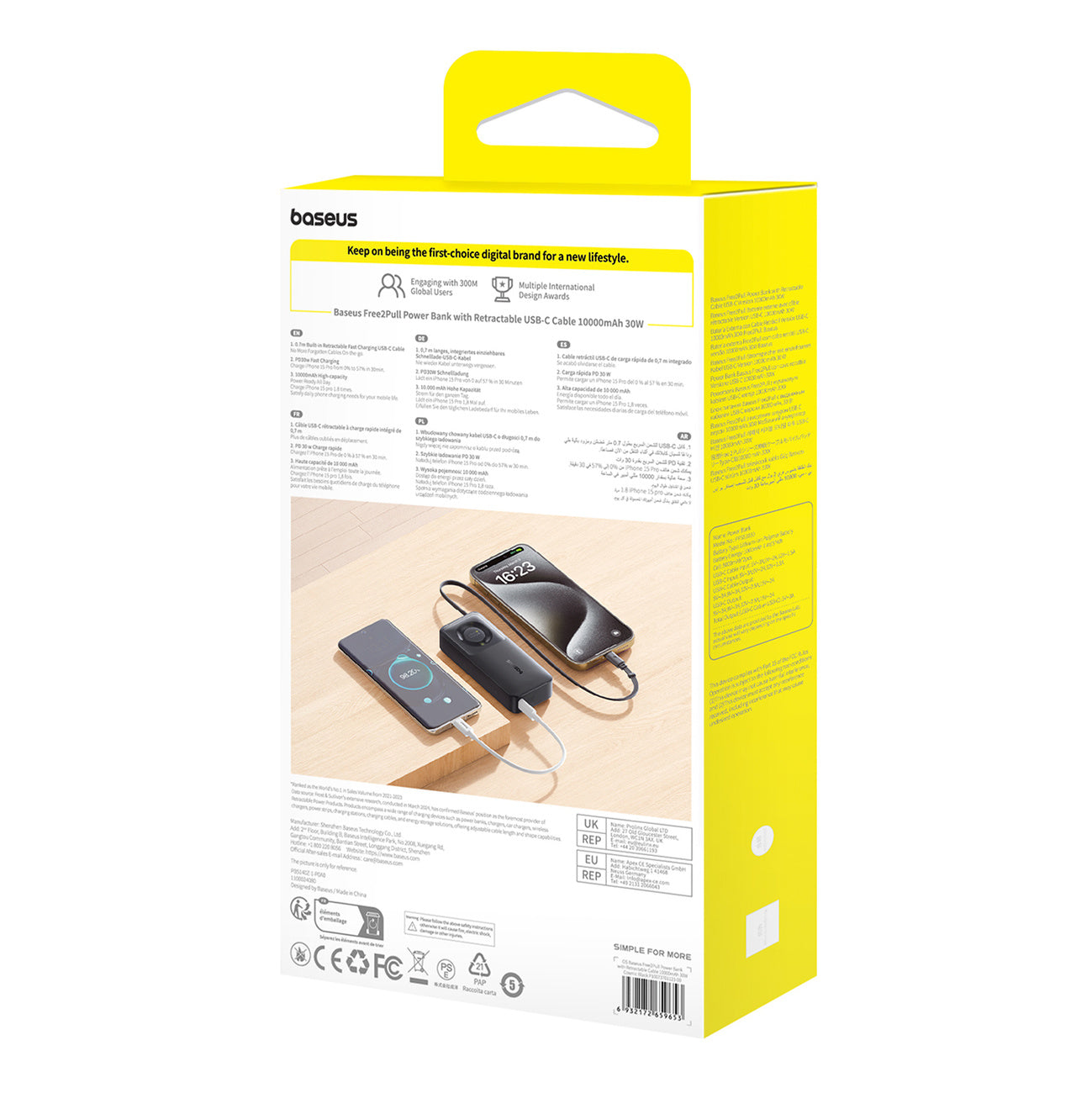 Powerbank Baseus Free2Pull 10000mAh 30W z portem USB-C i rozwijanym kablem USB-C