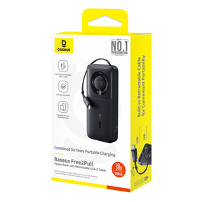 Powerbank Baseus Free2Pull 10000mAh 30W z portem USB-C i rozwijanym kablem USB-C