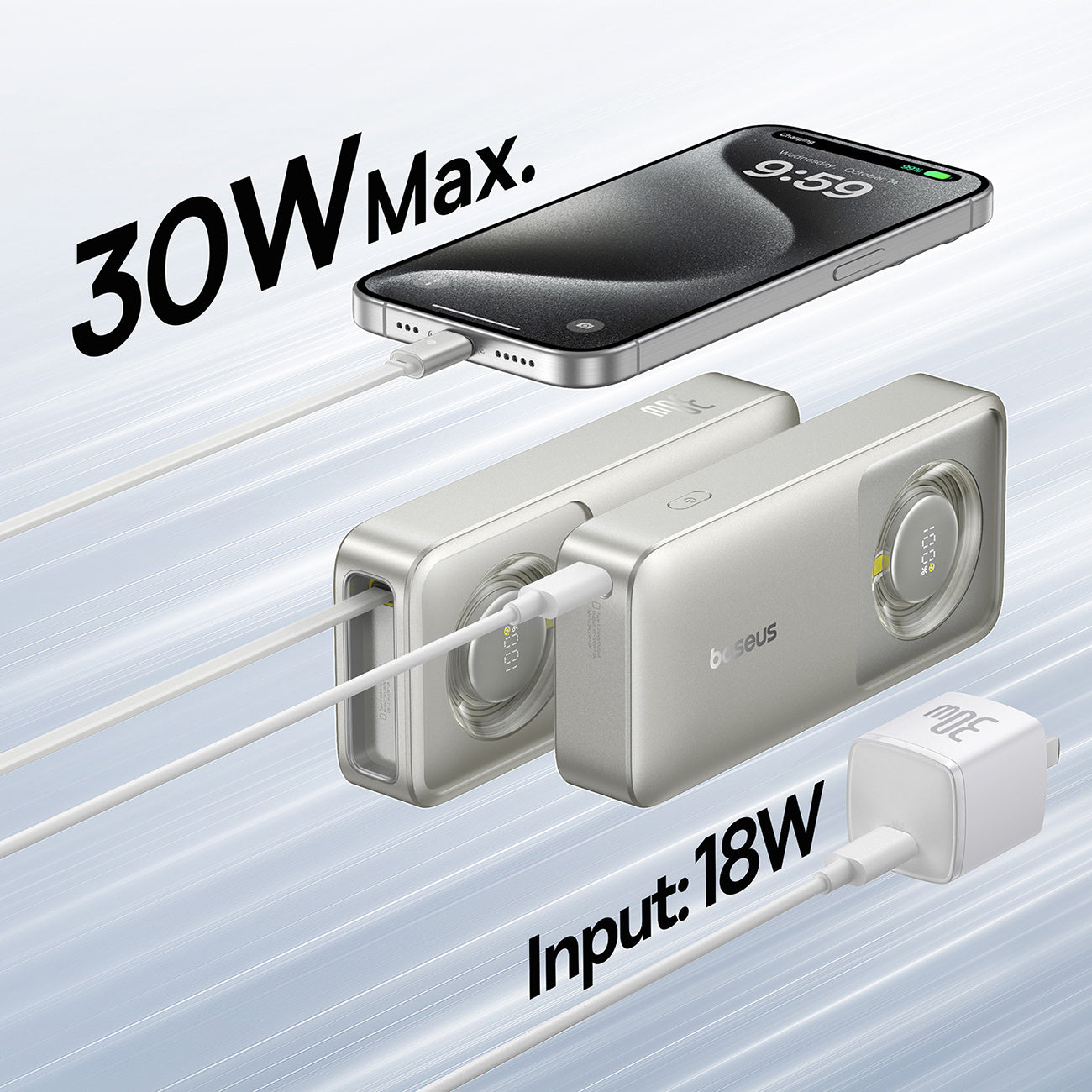 Powerbank Baseus Free2Pull 10000mAh 30W z portem USB-C i rozwijanym kablem USB-C