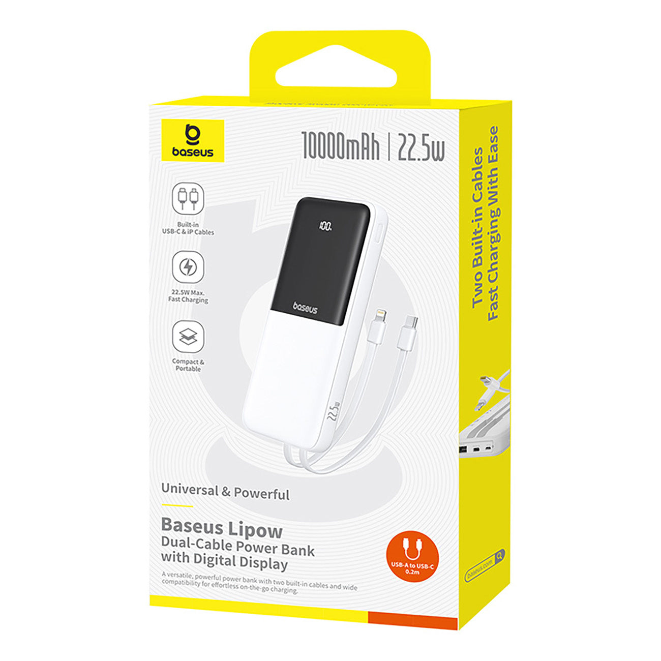Powerbank Baseus Lipow 10000mAh 22,5W z dwoma wbudowanymi kablami