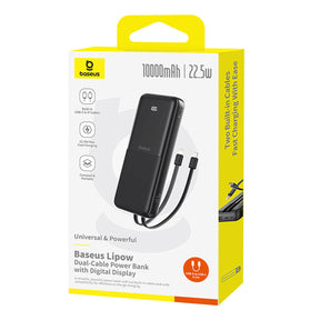 Baseus Lipow Powerbank 10000mAh 22.5W z podwójnym wbudowanym kablem i wyświetlaczem