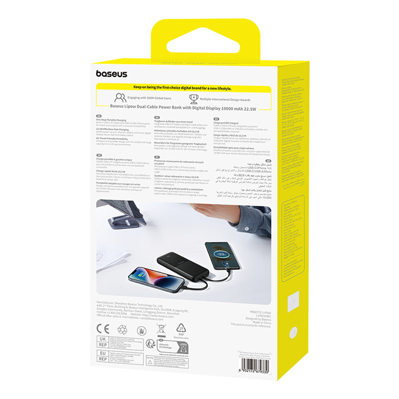 Baseus Lipow Powerbank 10000mAh 22.5W z podwójnym wbudowanym kablem i wyświetlaczem