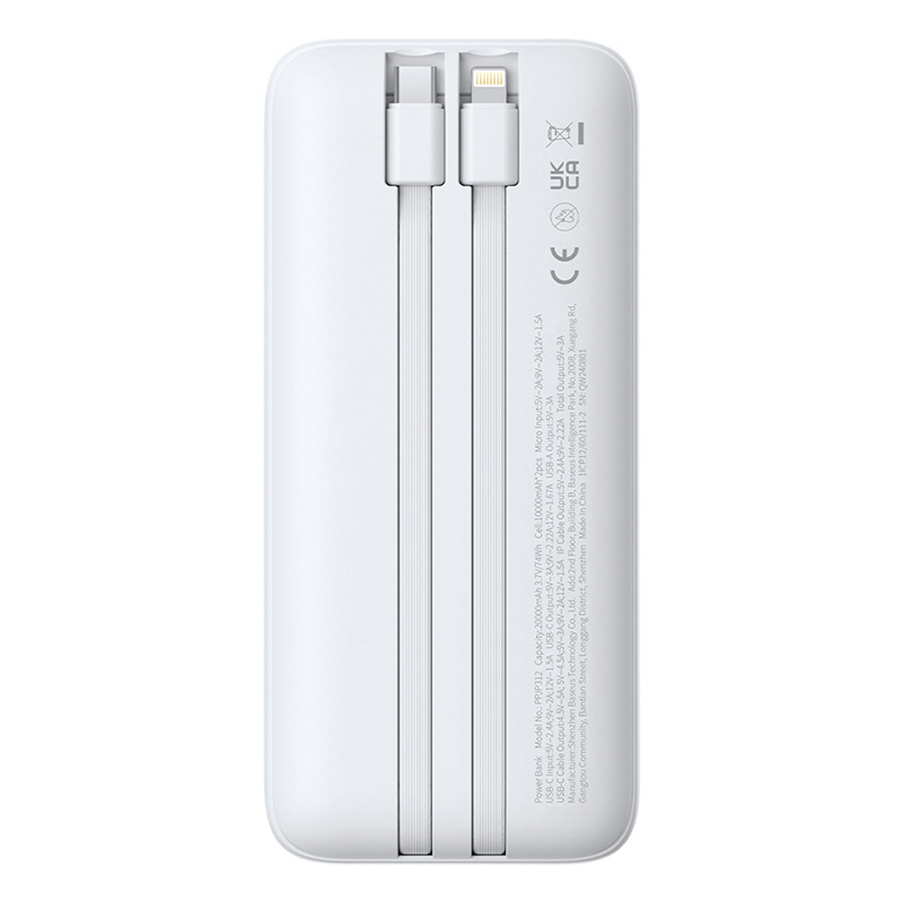 Powerbank Baseus Lipow 20000mAh 22,5W z dwoma wbudowanymi kablami z dodatkowym kablem Baseus Simple USB-A - USB-C 3A 20cm
