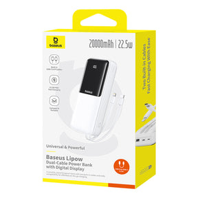 Powerbank Baseus Lipow 20000mAh 22,5W z dwoma wbudowanymi kablami z dodatkowym kablem Baseus Simple USB-A - USB-C 3A 20cm