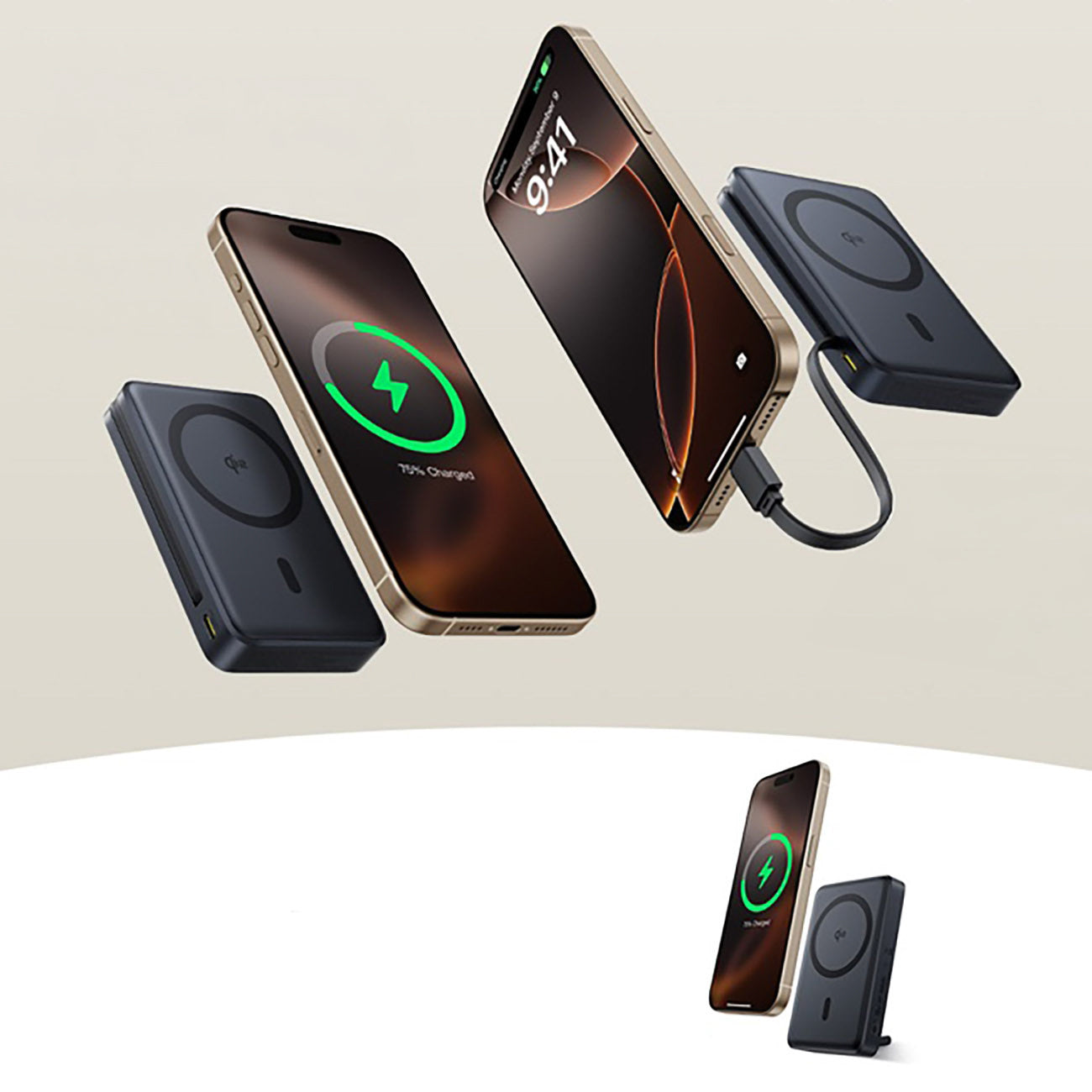 Powerbank Baseus Nomos 10000mAh 30W Qi2 z podstawką kompatybilny z MagSafe z wbudowanym kablem USB-C