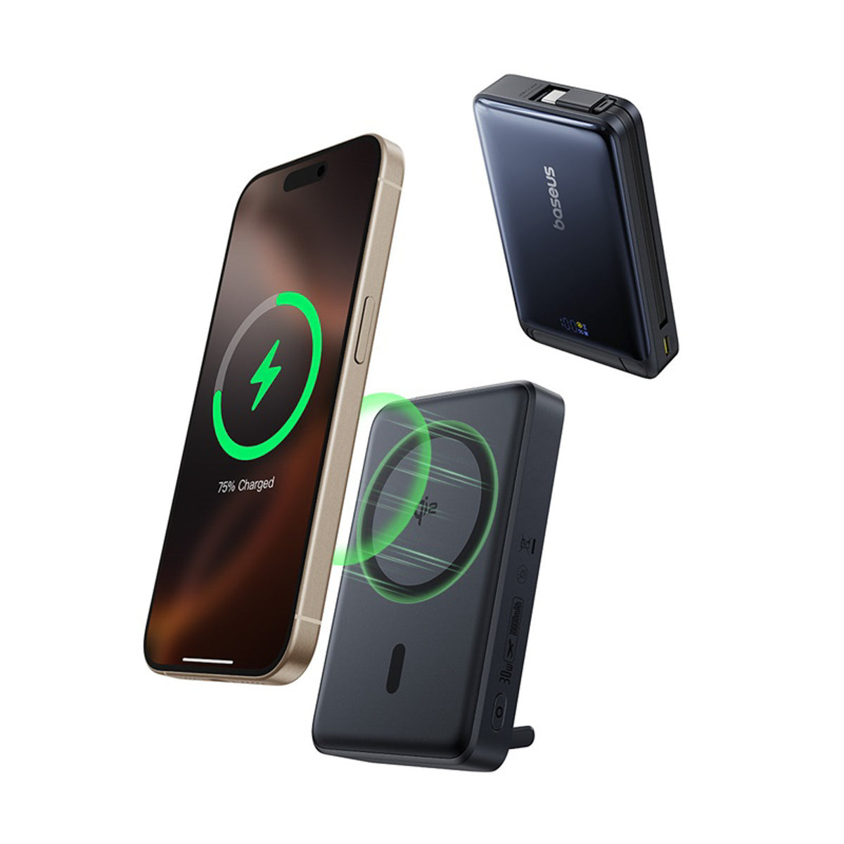 Powerbank Baseus Nomos 10000mAh 30W Qi2 z podstawką kompatybilny z MagSafe z wbudowanym kablem USB-C