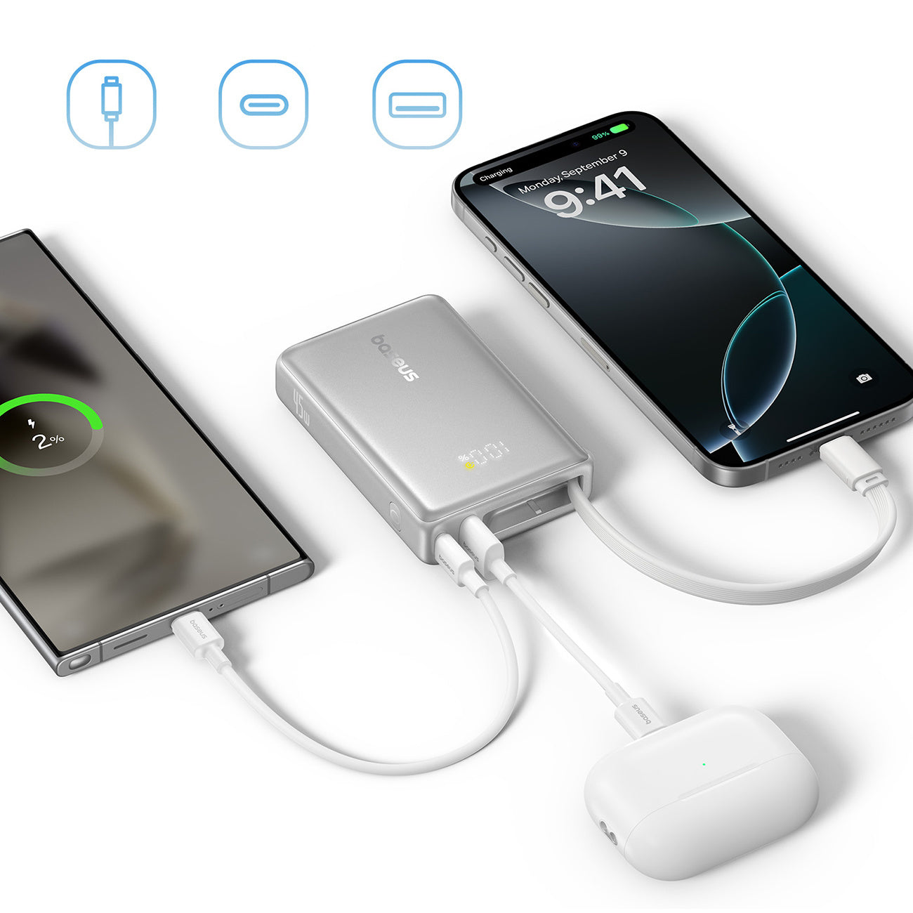 Baseus PicoGo Powerbank 10000mAh 45W z wyświetlaczem cyfrowym i wbudowanym kablem USB-C