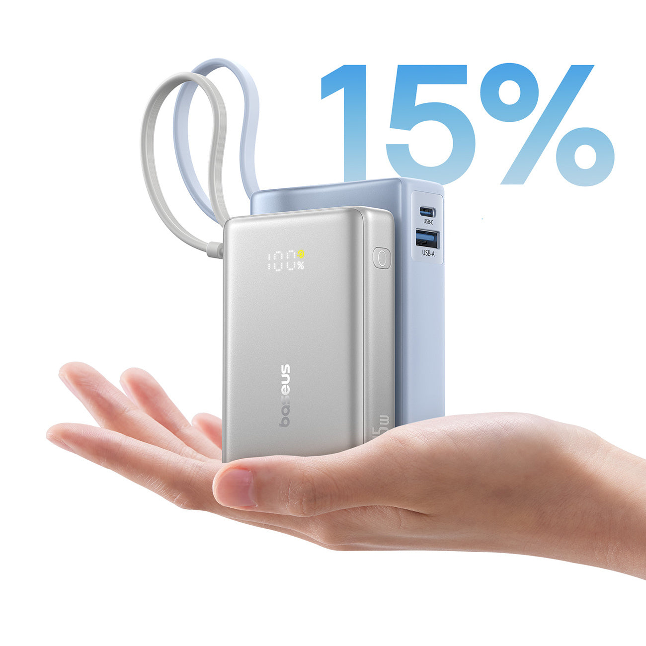 Baseus PicoGo Powerbank 10000mAh 45W z wyświetlaczem cyfrowym i wbudowanym kablem USB-C