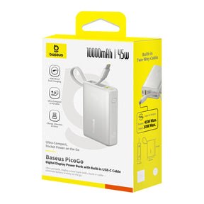 Baseus PicoGo Powerbank 10000mAh 45W z wyświetlaczem cyfrowym i wbudowanym kablem USB-C