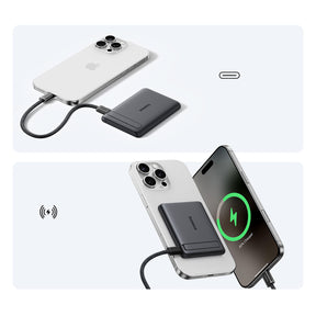 Powerbank Baseus PicoGo AM31 Qi2 5000mAh 20W kompatybilny z MagSafe z podstawką (z kablem Simple Braided USB-C - USB-C 30cm)