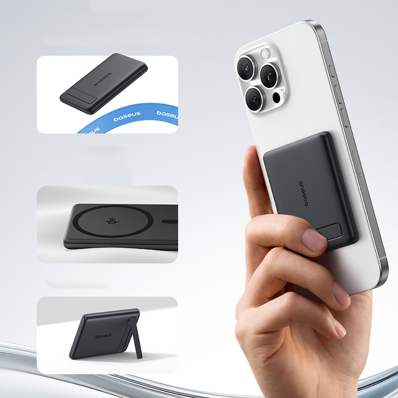 Powerbank Baseus PicoGo AM31 Qi2 5000mAh 20W kompatybilny z MagSafe z podstawką (z kablem Simple Braided USB-C - USB-C 30cm)
