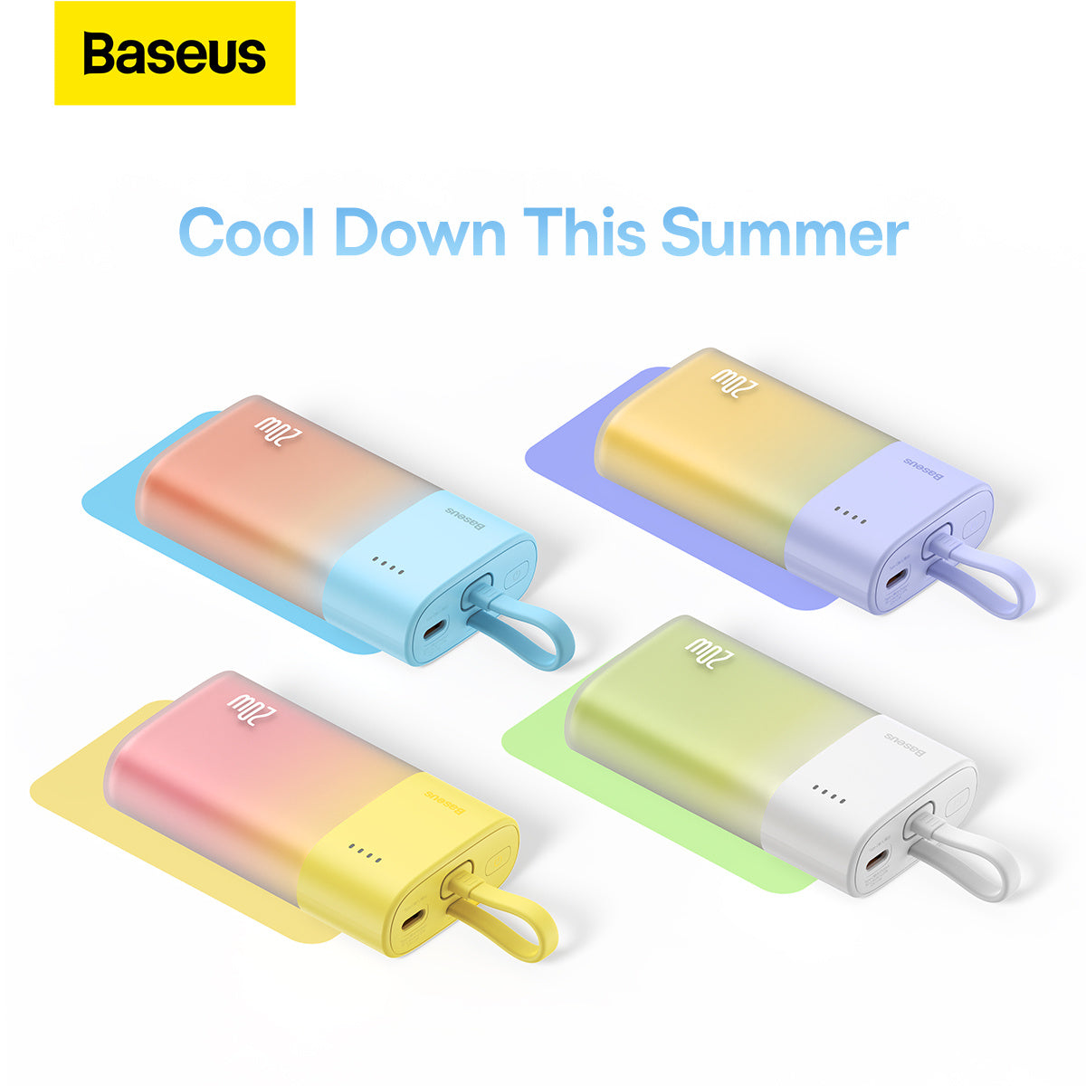 Baseus Popsicle Powerbank 5200mAh 20W z wbudowanym kablem Lightning (+ kabel Baseus Simple USB-C – USB-C 60W/30cm)