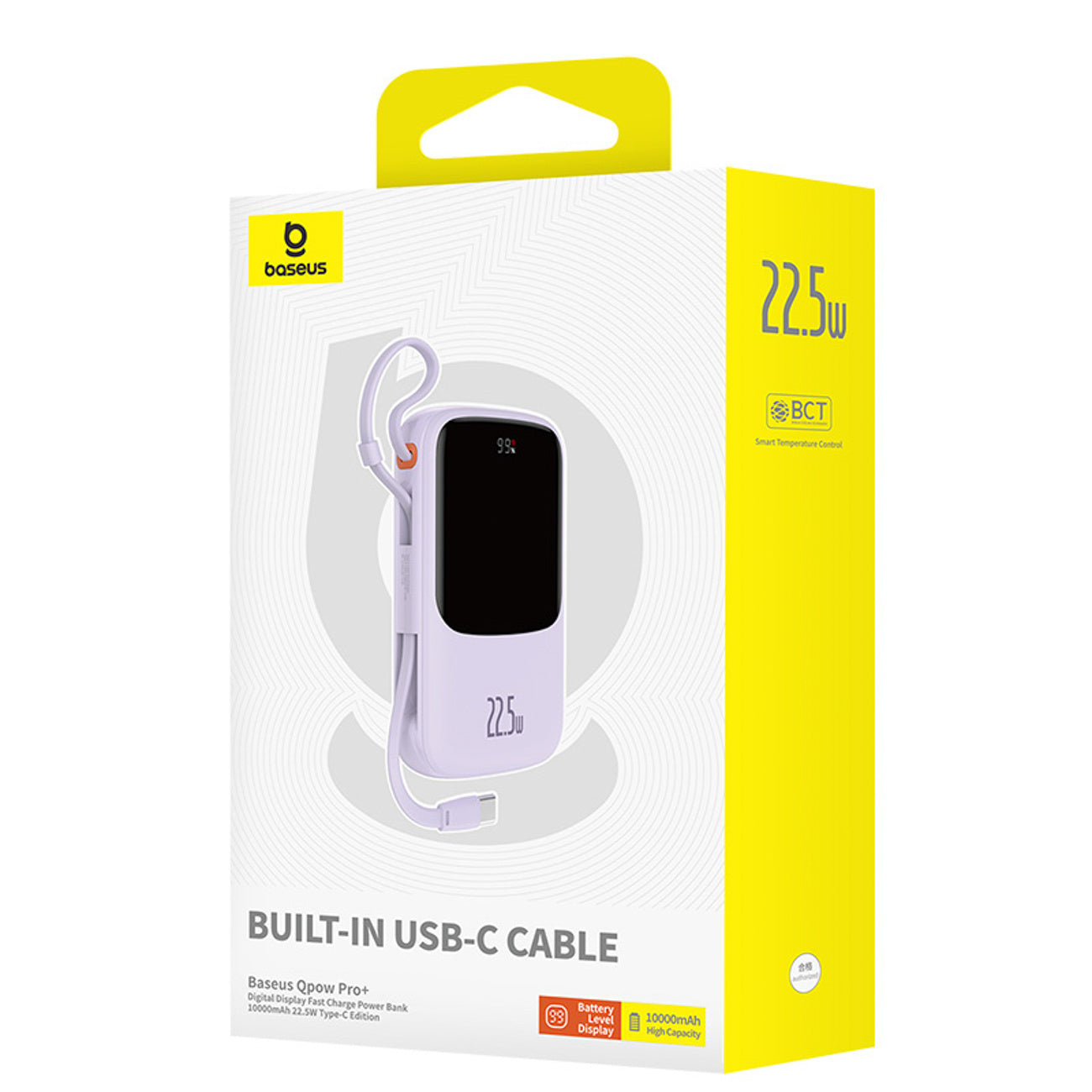 Baseus Qpow Pro+ Powerbank 10000mAh 22.5W z wbudowanym kablem USB-C i wyświetlaczem