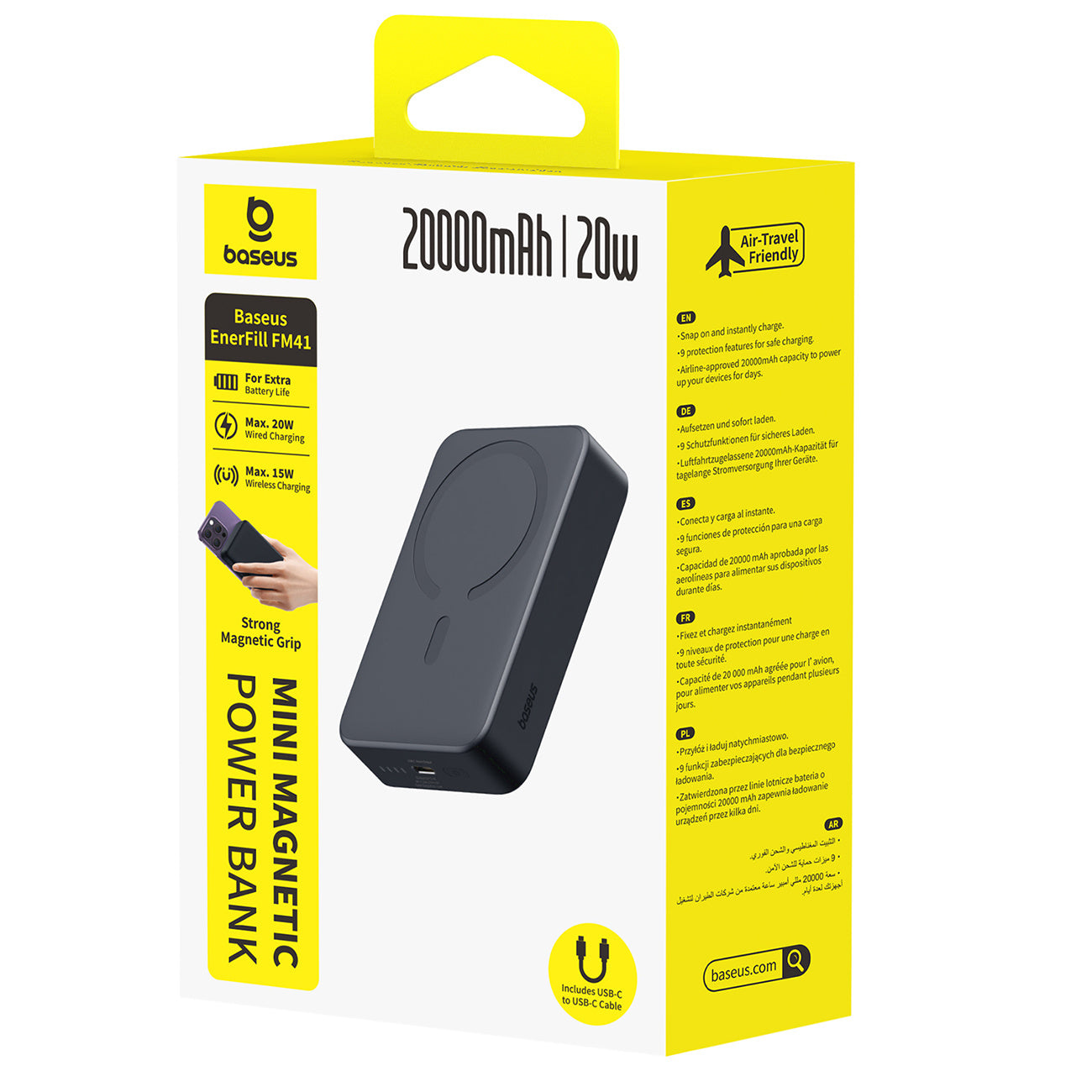 Powerbank magnetyczny Baseus EnerFill FM41 20000mAh 20W z kablem USB-C do USB-C 30cm