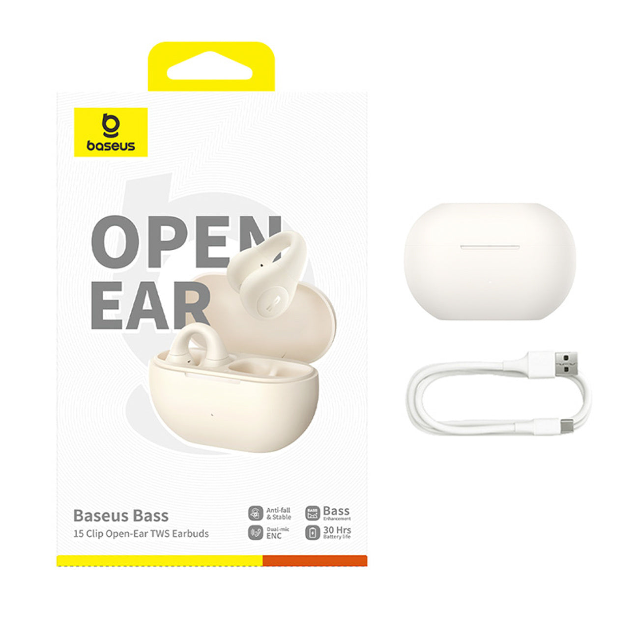 Baseus Bass 15 Clip OWS Słuchawki bezprzewodowe z kablem USB-C