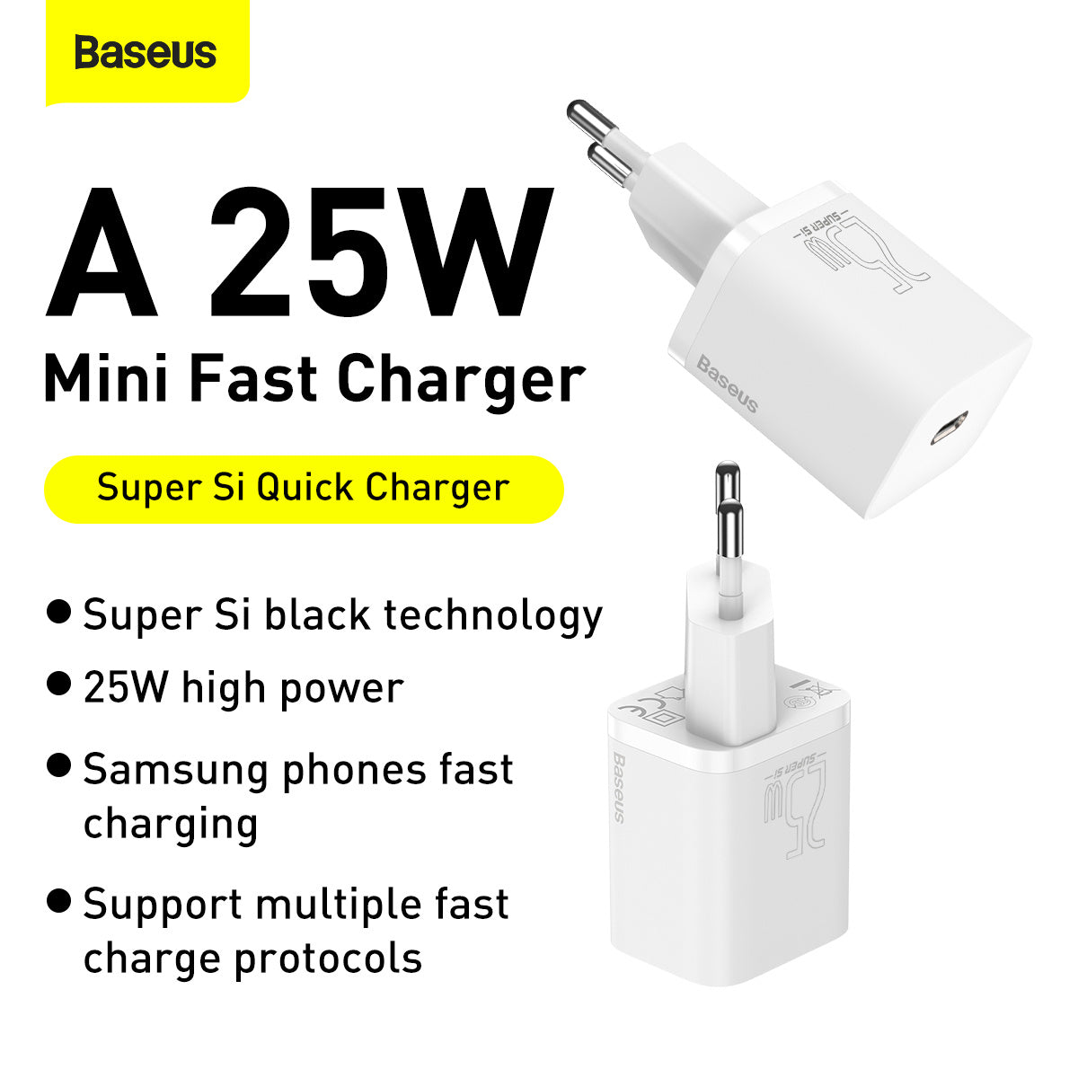 Baseus Si Szybka ładowarka sieciowa USB-C 25W 3A z kablem USB-C / USB-C 1m