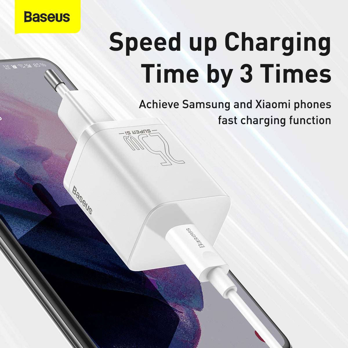 Baseus Si Szybka ładowarka sieciowa USB-C 25W 3A z kablem USB-C / USB-C 1m