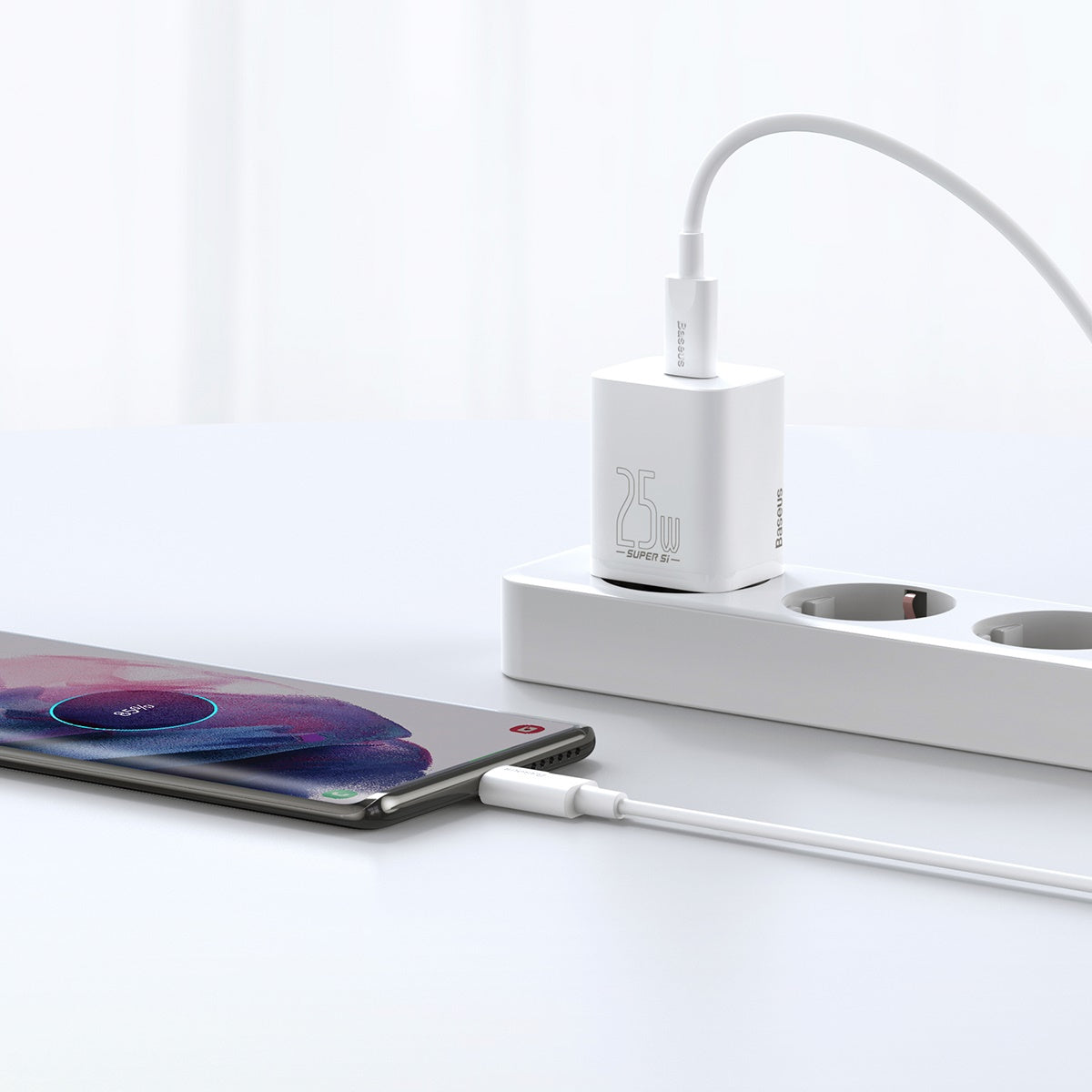Baseus Si Szybka ładowarka sieciowa USB-C 25W 3A z kablem USB-C / USB-C 1m