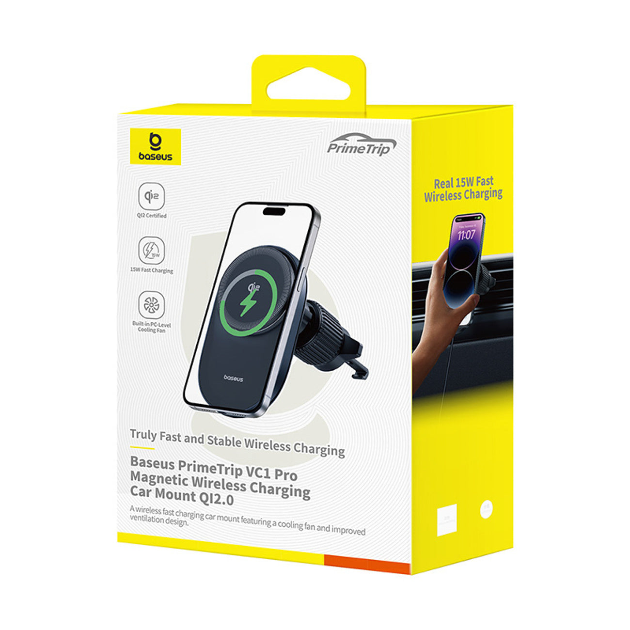 Baseus PrimeTrip VC1 Pro Magnetyczny uchwyt samochodowy z ładowarką indukcyjną Qi2 na kratkę nawiewu