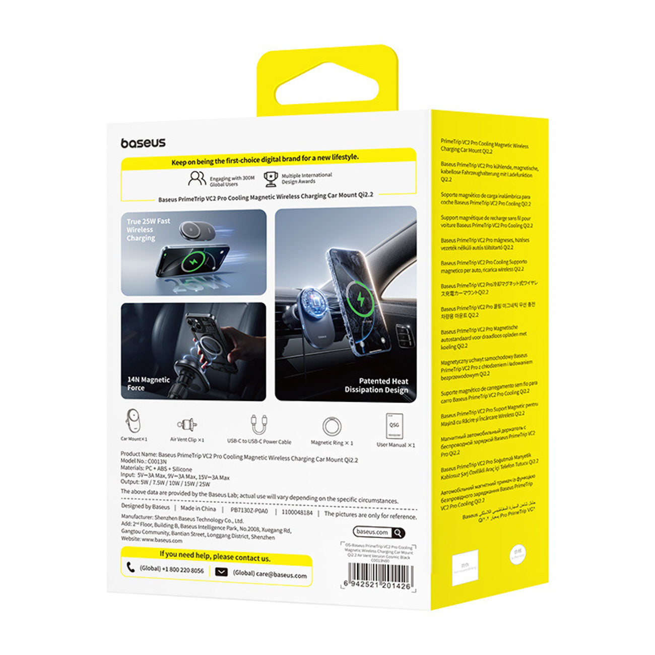 Baseus PrimeTrip VC2 Pro Uchwyt magnetyczny z ładowarką Qi2.2 z wentylatorem na kratkę nawiewu