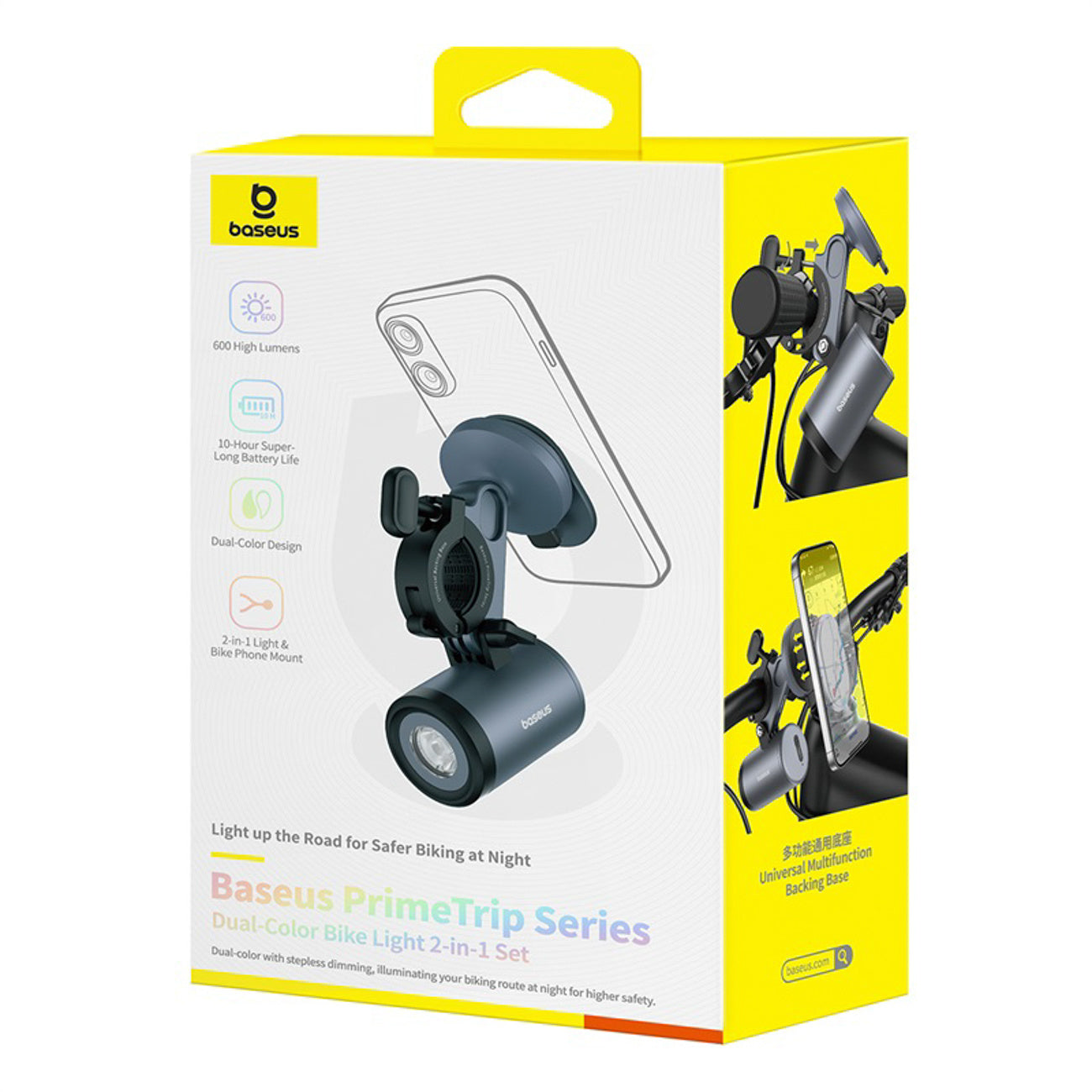 Baseus PrimeTrip Uchwyt rowerowy z lampką LED 2w1 3000mAh IP68