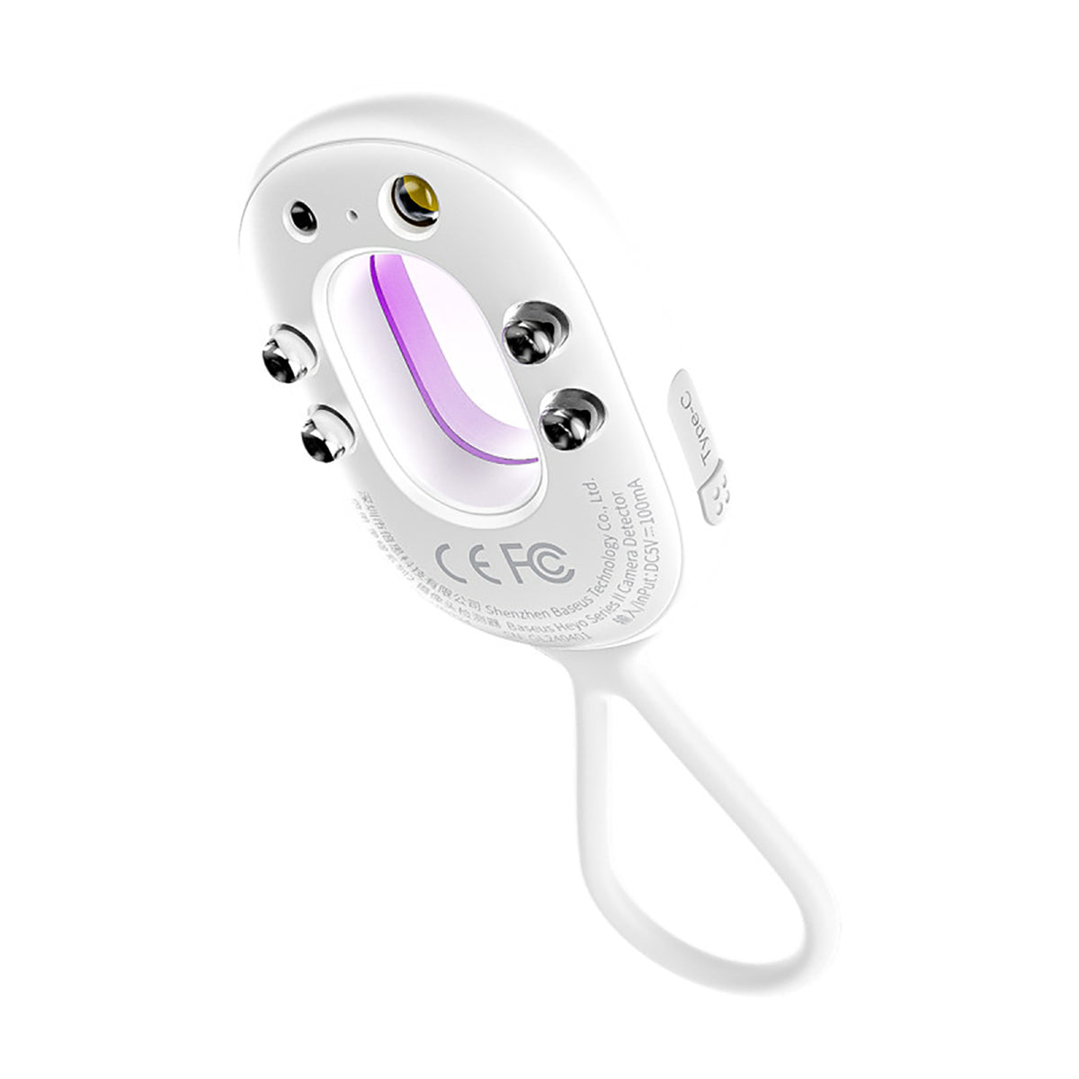 Wykrywacz ukrytych kamer Baseus Heyo Series II z alarmem i mini latarką + kabel Baseus Simple USB-A - USB-C