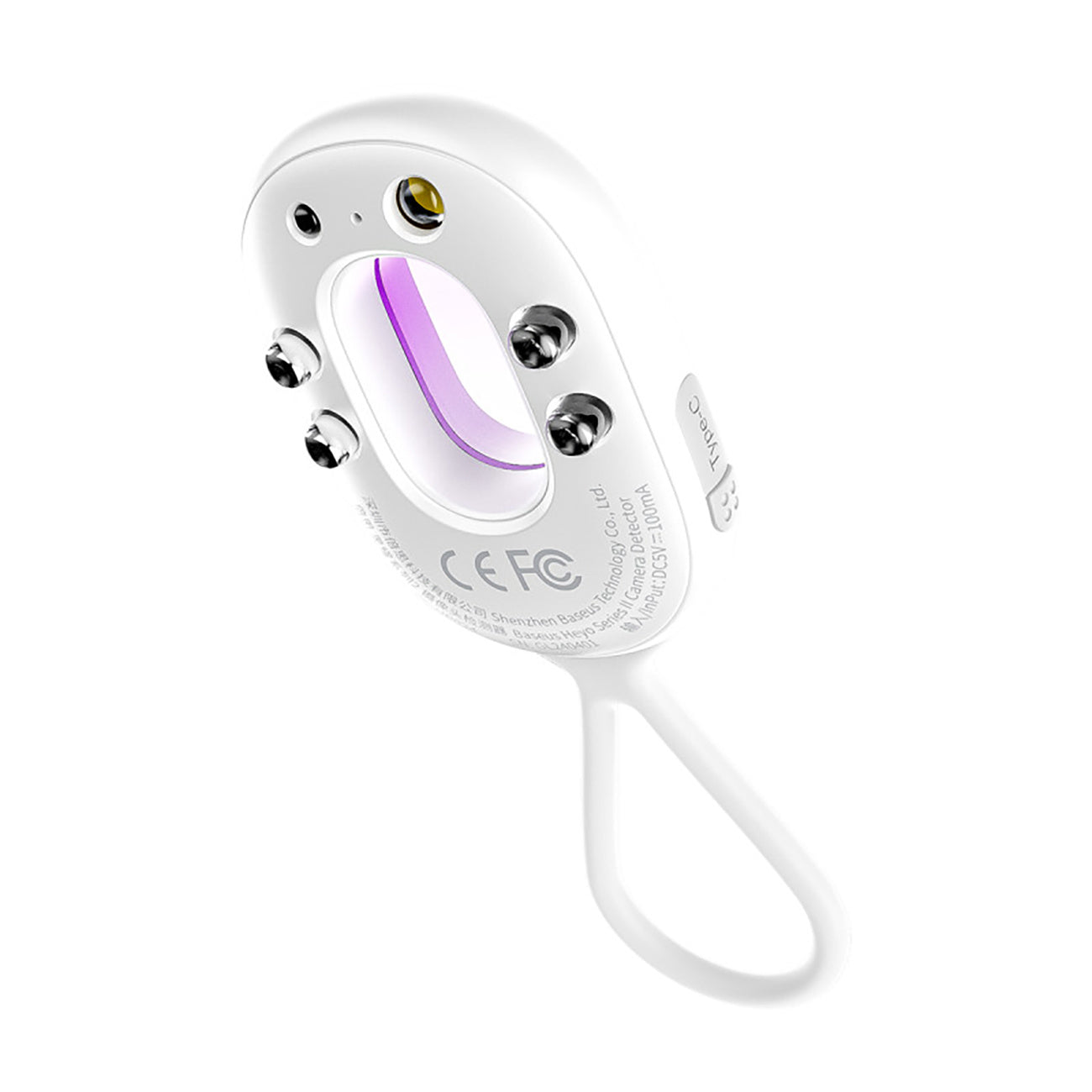 Wykrywacz ukrytych kamer Baseus Heyo Series II z alarmem i mini latarką + kabel Baseus Simple USB-A - USB-C