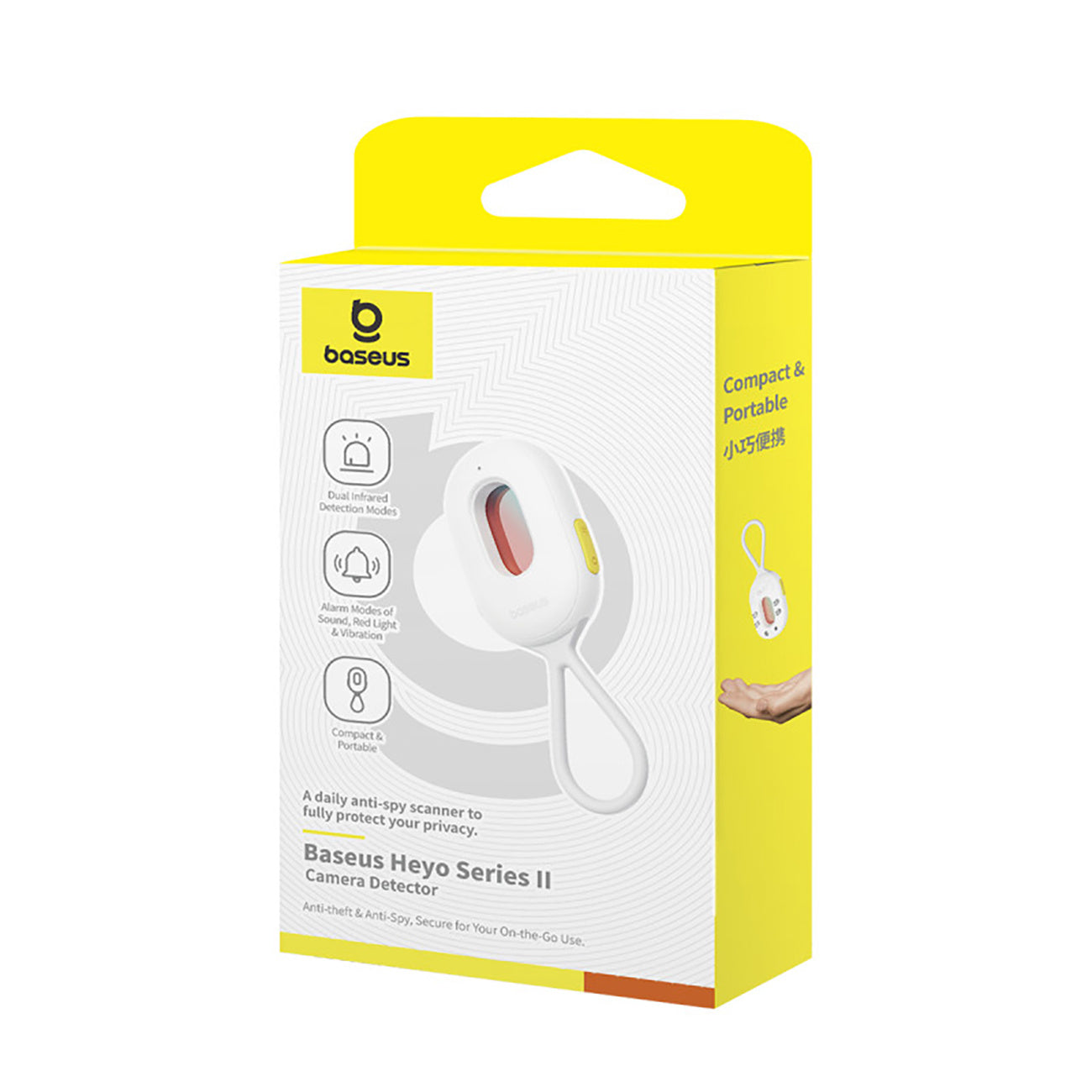 Wykrywacz ukrytych kamer Baseus Heyo Series II z alarmem i mini latarką + kabel Baseus Simple USB-A - USB-C