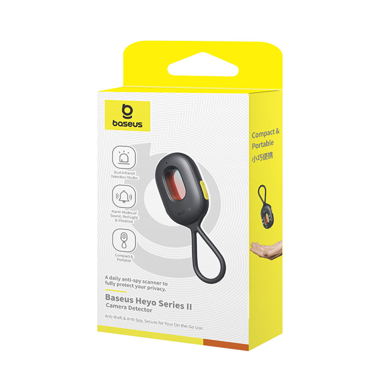 Wykrywacz ukrytych kamer Baseus Heyo Series II z alarmem i mini latarką + kabel Baseus Simple USB-A - USB-C